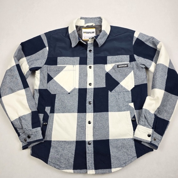 CAT Caterpillar Block Insulated Shirt Jacket Dark Marine Blue Workwear Mens L - Picture 4 of 11